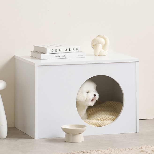 잉글랜더 오트 강아지집 고양이 숨숨집 겸용 협탁 600*400, 화이트, 1개