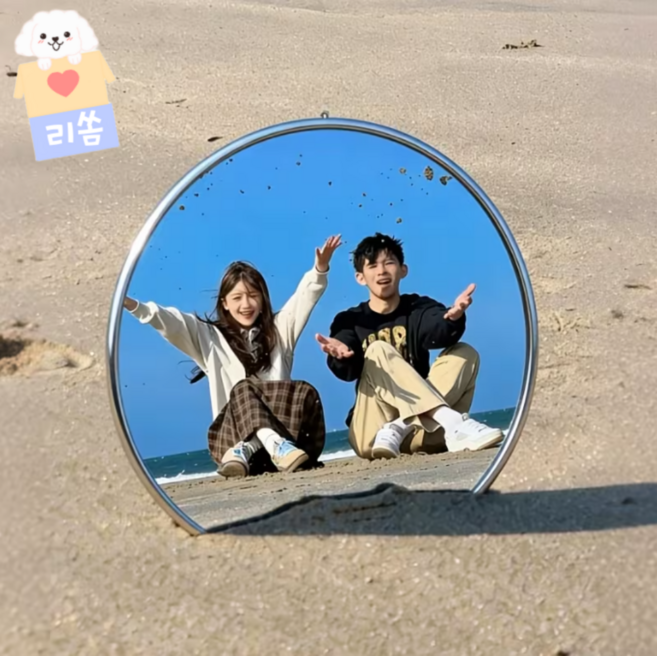 [여행용 볼록거울] 리쏨 휴대용 광각 볼록거울 셀카 필수템 파우치 포함 선물용, 1개, 실버