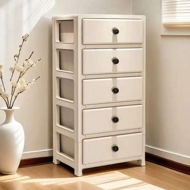 플라스틱 서랍장 5단 다용도 인테리어 수납장 정리함, 흰색