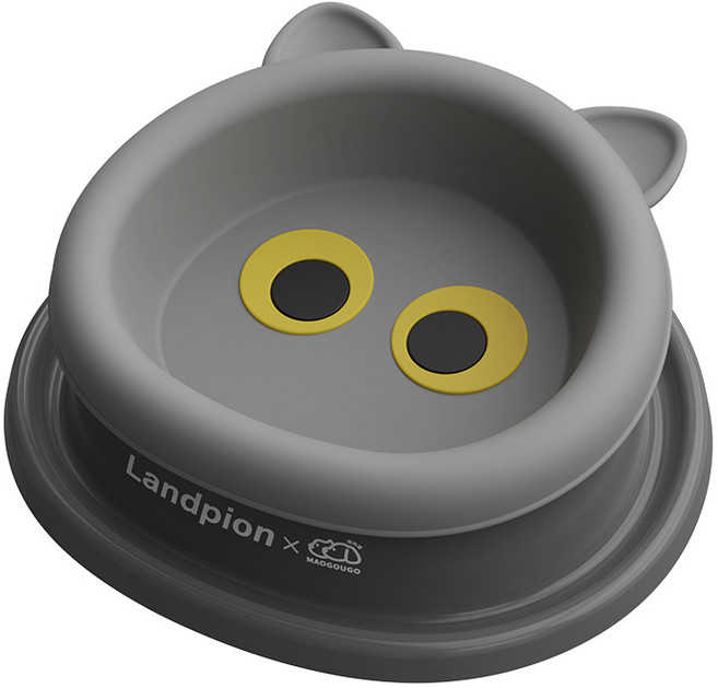 Landpion Maogougo 大眼喵喵碗 寵物餐碗, 灰色, 1個