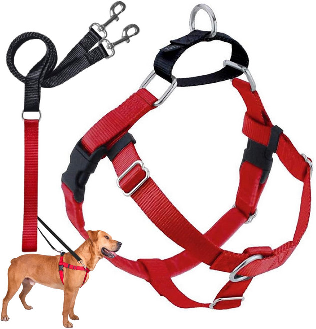 2 Hounds Design Freedom No Pull Dog Harness Adjustable Harness and Leash Set Easy Walking & Comf, 1개, Red