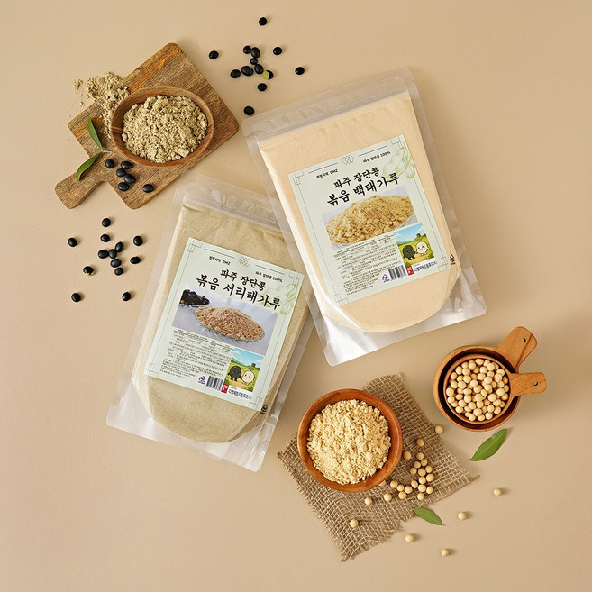 [DMZ 드림푸드] DMZ 파주 장단콩 볶음콩가루 세트 서리태1ea 백태1ea, 1세트, 700g