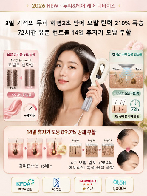【3일 만에 두피와 모발 케어】전동 분사 마사지 브러시 저자극 두피 케어 마사지 샴푸 브러쉬, (1개)핑크