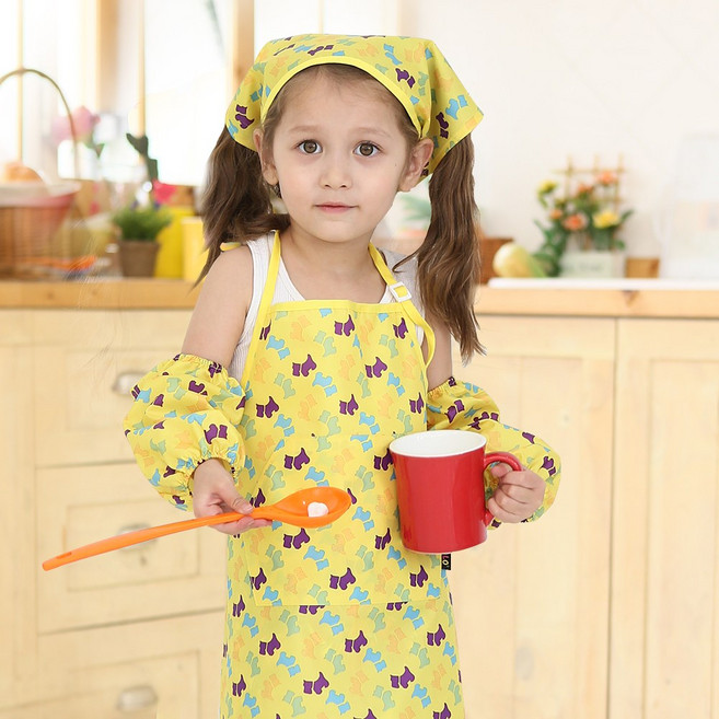 엘리몽 토시 두건 아기 앞치마 세트, 럭키도그 옐로우