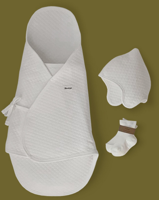 리코타입 꽁세트 - 겉싸개 모자 양말 3종 구성 여름 신생아 출산준비