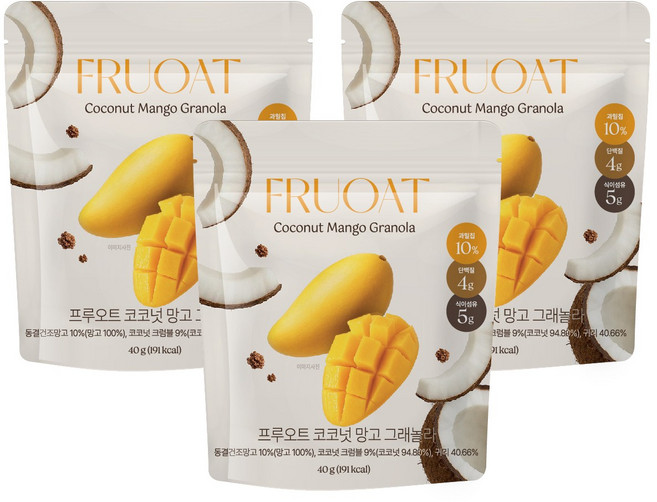 프루오트 망고 코코넛 과일 그래놀라, 3개, 40g