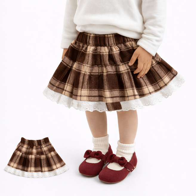 여아 드림 체크 레이스 프릴 스커트 아동 치마 100~140호 겨울 코디 러블리 키즈 의류