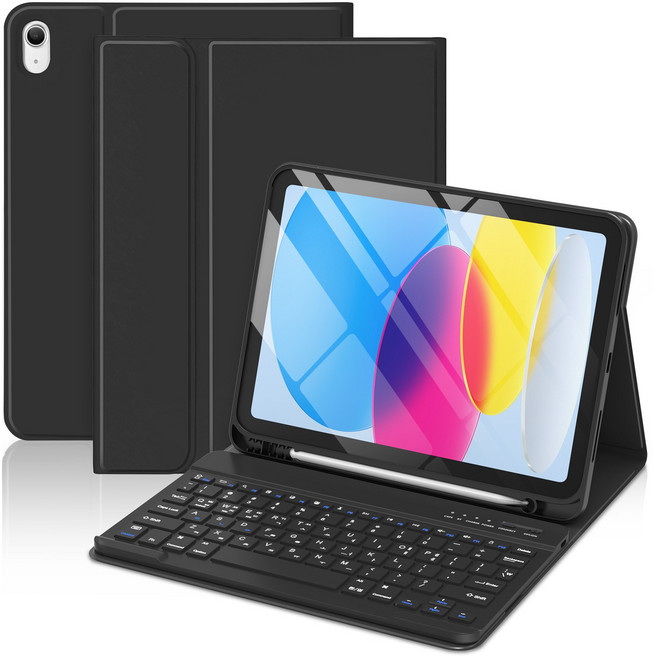 아이패드 10.9/11인치 범용케이스 블루투스 키보드 S펜 수납 태블릿 거치대, 블랙, 1개