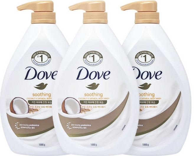 도브 수딩 코코넛 오트 바디워시, 1kg, 3개
