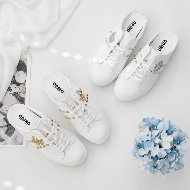 ANK 큐빅블링하트 3cm 스니커즈형 슬립온 키높이 블로퍼 통굽 뮬 보석슈즈