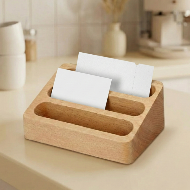 리니코 감성소품 깔끔정리 카페 사무실 우드 명함꽂이, 1개, 3단