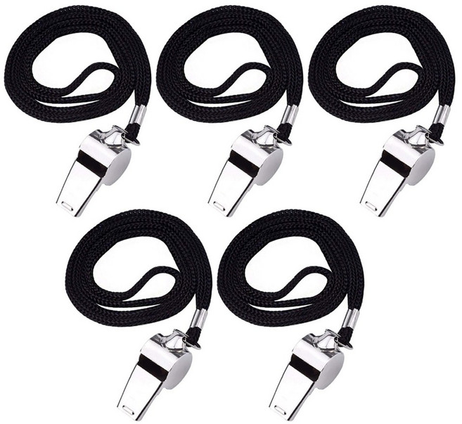 원폴뎀 블랙 스테인리스 호루라기, 5개, 메탈