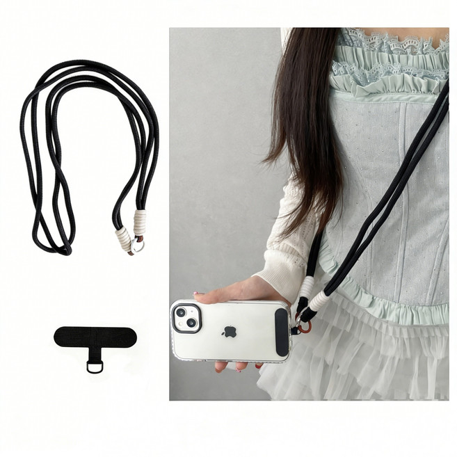 핸드폰 스트랩 목걸이형 컬러 파라코드 스트랩 다용도 휴대폰 줄, 1개, 블랙
