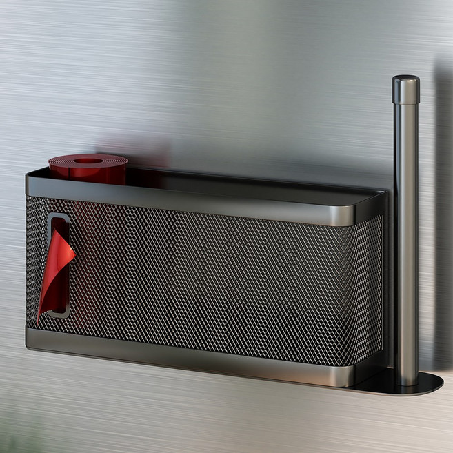 워촹스 비닐 정리 케이스 냉장고 옆 수납 걸이 선반 자석 - 랩 호일 비닐봉지 수납 가능, 블랙, 1개