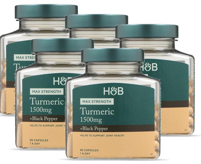 홀랜드앤바렛 터메릭 1500mg + 블랙페퍼 캡슐 Holland & Barrett Turmeric + Black Pepper, 5개, 90정