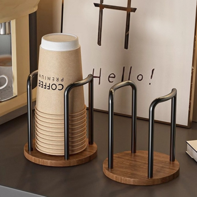 [DND] 소형 우드 종이컵 거치대 일회용컵 컵홀더 홀더 꽂이, 블랙