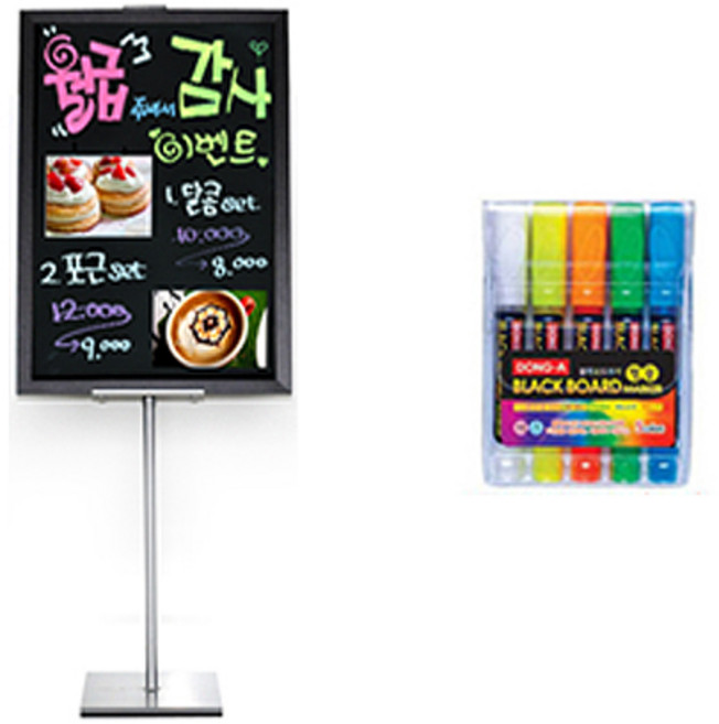 (주)대상플러스 자석 블랙보드+5색마카+원폴이젤 실버, 동아5색마카+원폴이젤 실버