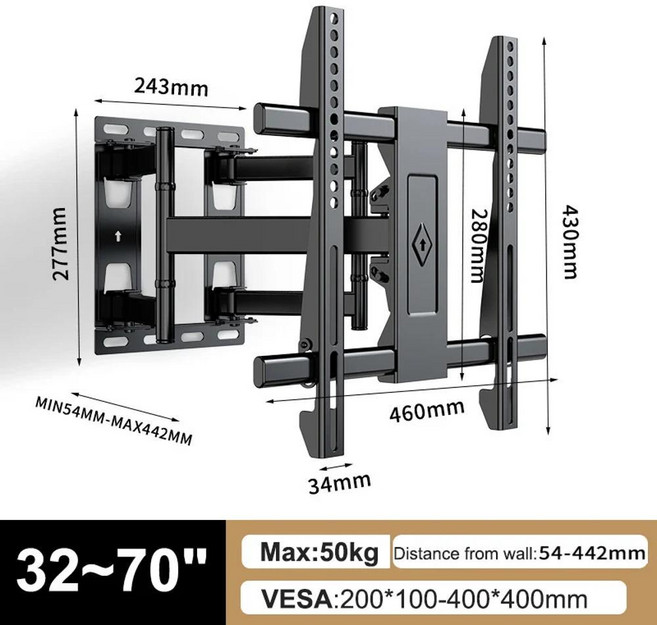 32 80인치 TV용 센터링 600X400MM 벽걸이 LBS TV 하중 176 간편한 6암 슬라이딩 최대 VESA, 1개, 2) 32-70inch, 색상: 1. 32-70inch