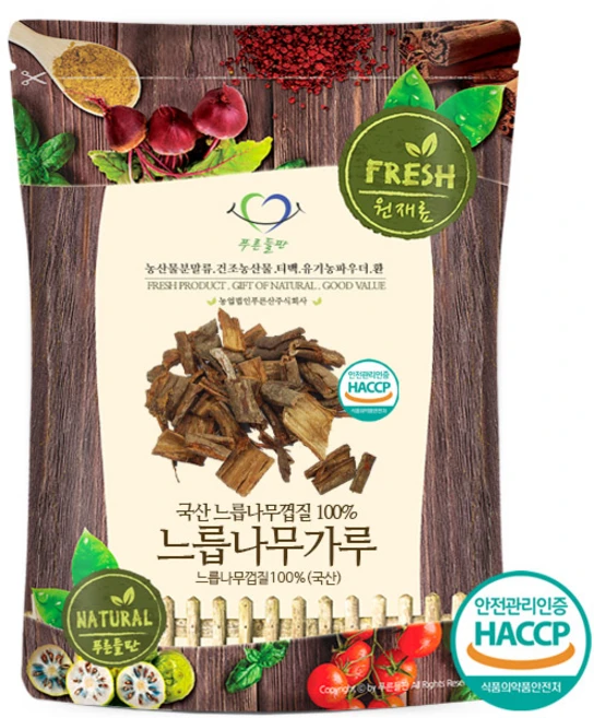 푸른들판 국산 느릅나무 껍질 가루 100% HACCP 인증 국내산 누룹나무 유백피 분말 차, 100g, 1봉 - 쿠팡