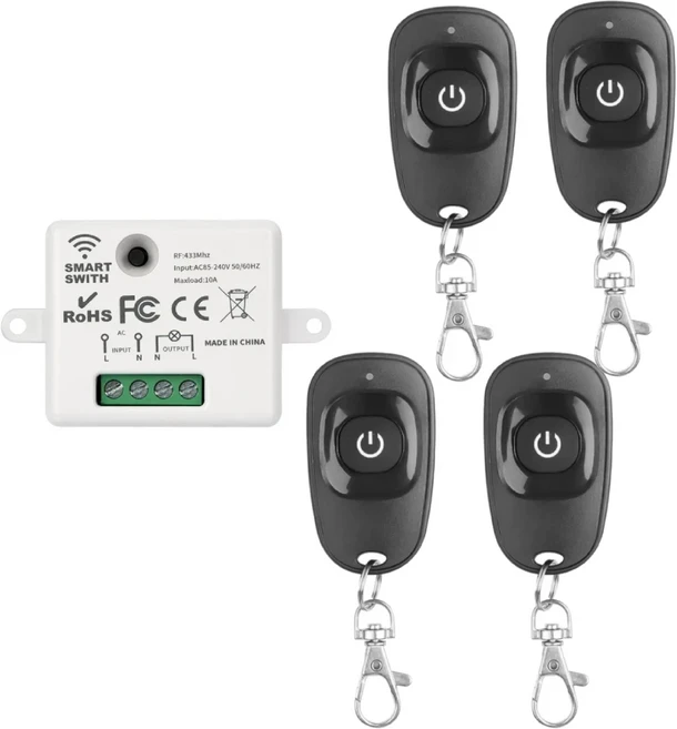 가정용 LED 조명 램프용 무선 리모컨 스위치 릴레이 미니 리시버 433Mhz 110V 220V 10A, 01 4Remote 1Receiver, 01 빠른