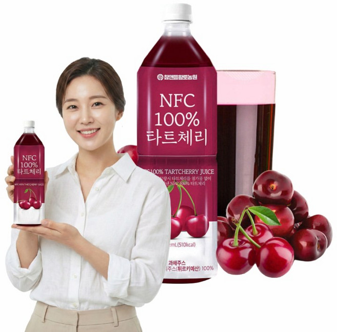참앤들황토농원 NFC 착즙 타트체리주스, 1L, 3개