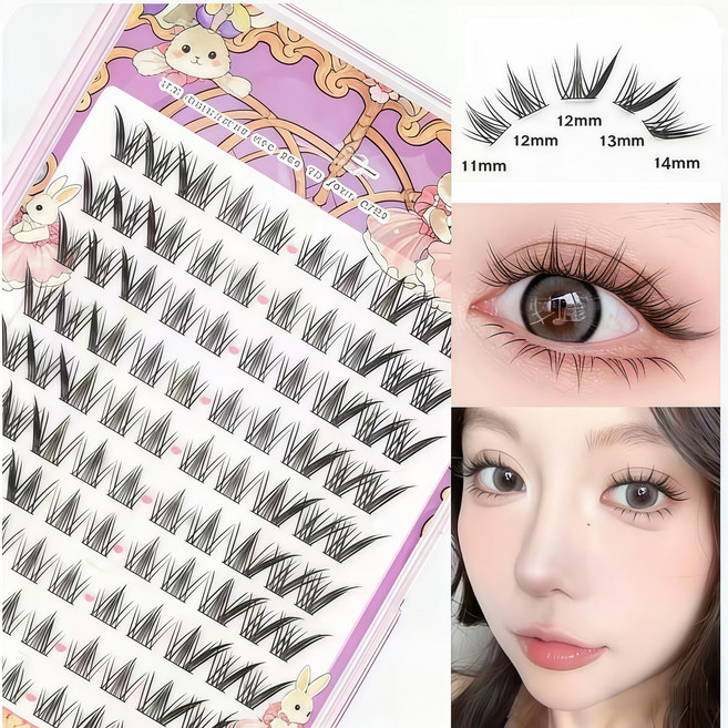 MUYU가닥 인조 속눈썹 여우 속눈썹 자연스럽고 선명한 속눈썹 글루 필요 100모 대용량, 1개, 블랙