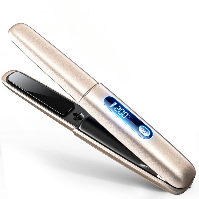 OGIVA 무선 고데기 미니 휴대용 2in1 스트레이트&컬 빠른예열 여행용 헤어아이론 USB충전 4단 온도조절, 로즈골드, WX-01