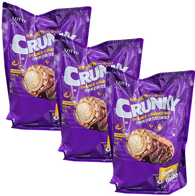롯데 크런키 더블 크런치바 미니 코스트코 대용량 사무실 간식 등산, 855g, 3개