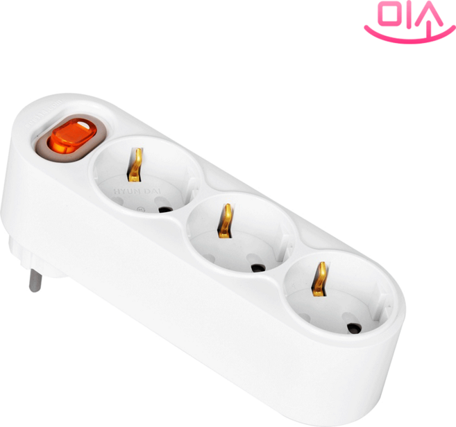 국산 현대 절전 스위치 차단 일자형 회전 3구 멀티탭, 화이트, 1개, 16.6cm