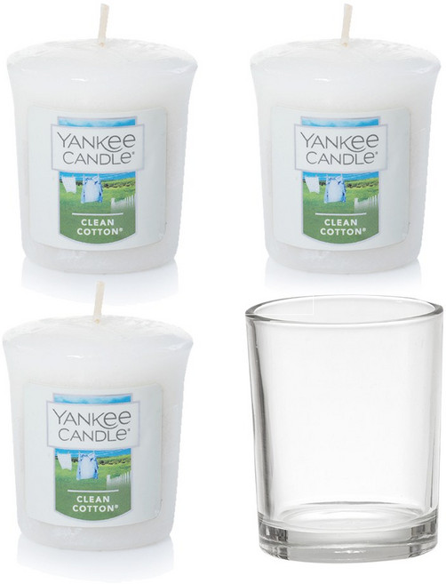양키캔들 보티브 캔들 3p + 홀더 세트, 3개, 49g, 클린코튼