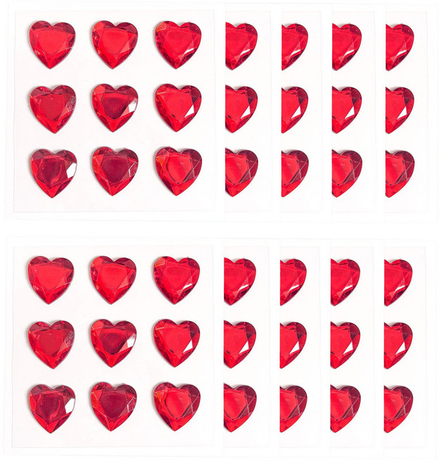 하트 큐빅 보석 입체 다이아 예쁜 비즈 스티커, 10개, 레드