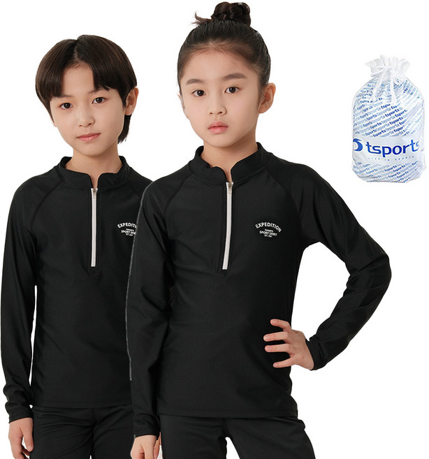 TS스포츠 남아 여아 반집업 긴팔 래쉬가드 수영복 어린이 주니어 초등학교 생존수영 2523(상의)