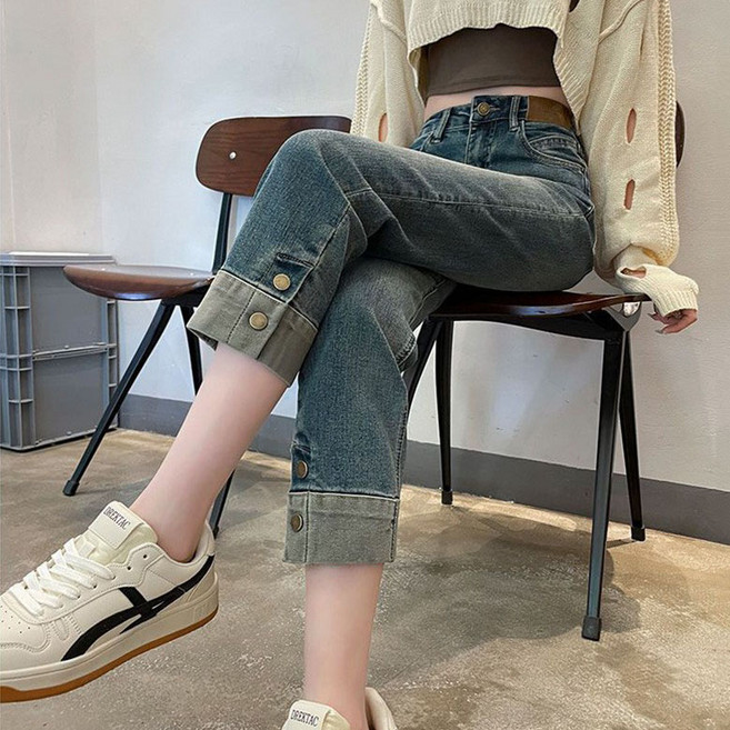 슬림소녀 여성 청바지 봄가을 캐주얼 슬림 일자핏 청바지