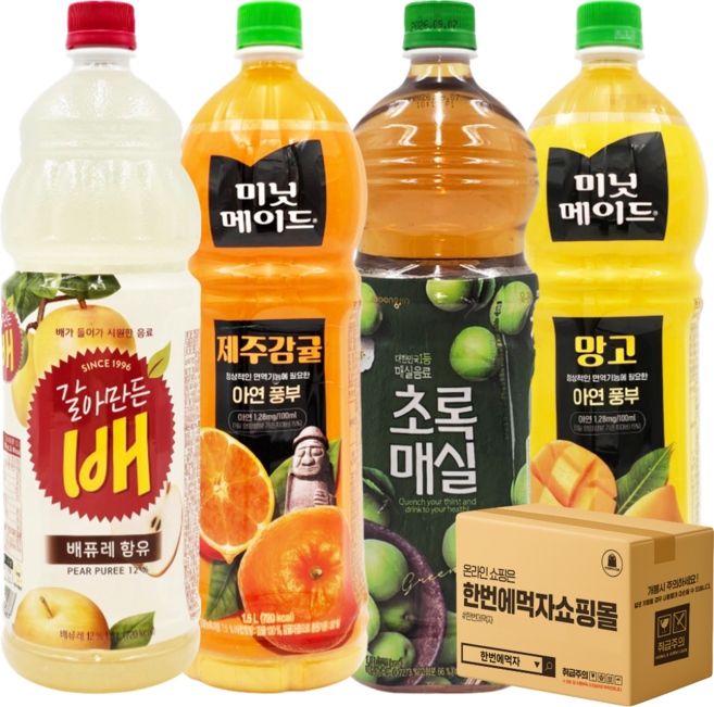 [한번에먹자] 주스세트 1.5L 갈아만든배 + 감귤주스 + 초록매실 + 망고주스