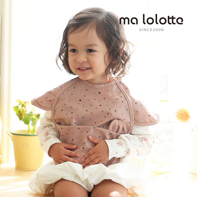 마롤로뜨 아기 방수 턱받이 침받이, 1개, 1개입, 도트 모브핑크_방수턱받이