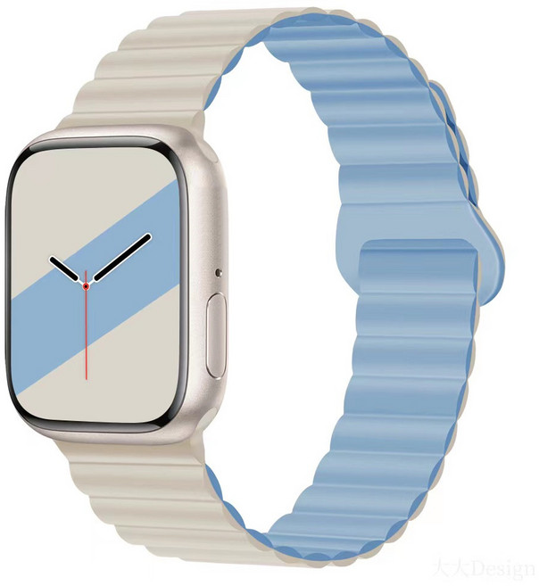 Apple Watch 雙色磁吸錶帶 適用於 Series 11/10/9/8/7/6/SE/Ultra 智慧手錶, 骨董白+薄霧藍,42/44/45/46/49mm, 骨董白+薄霧藍,42/44/45/46, 49mm, 不適用