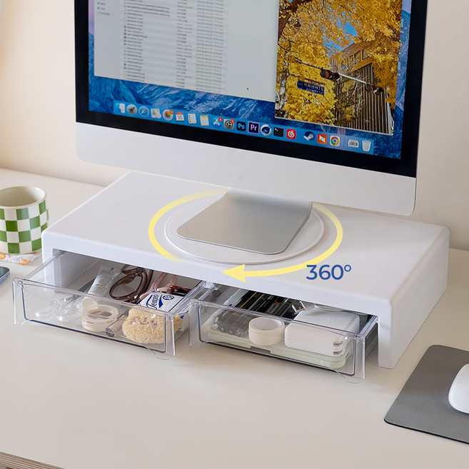 수납형 모니터 받침대 키높이 컴퓨터 스탠드 회전 가능, 1개, 화이트