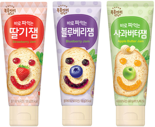 한정특가 복음자리 바로 짜먹는 잼 딸기+블루베리+사과버터잼 세트, 100g, 1개