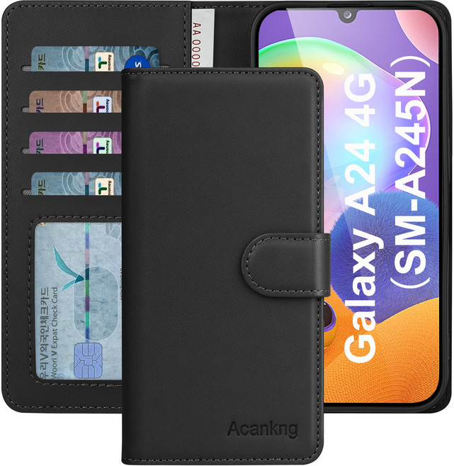 아칸크 삼성 갤럭시 A24 LTE 클래식 베이직 지갑형 카드수납 프리미엄 가죽 다이어리 휴대폰 케이스 (SM-A245N) 4G 적용