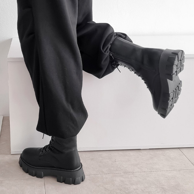 가벼운 키높이 통굽 옆지퍼 레이스업 여성 앵클 워커 5cm