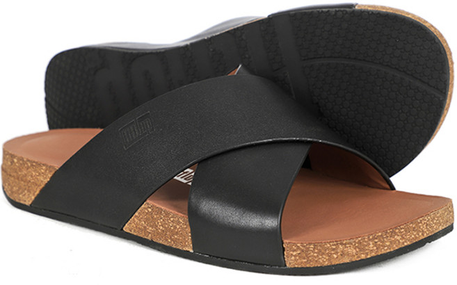 핏플랍 아이쿠션 LEATHER BLACK MAN CROSS SLIDE (GZ7-001)