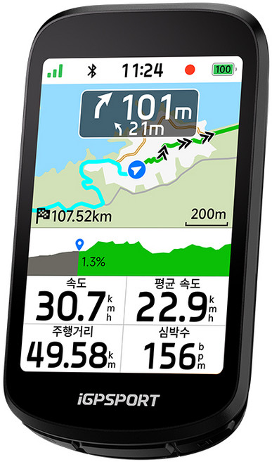 iGPSPORT BSC500 자전거 터치 속도계 내비게이션 GPS 속도계, 블랙, 1개