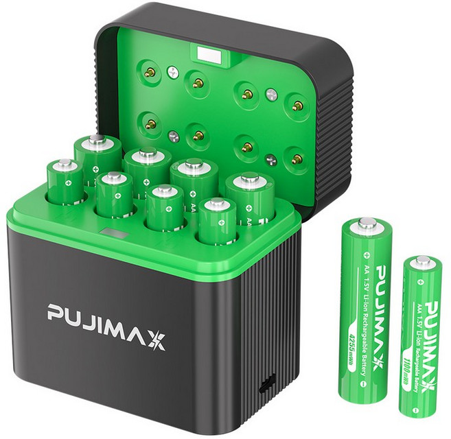 PUJIMAX 스마트 건전지 충전기 케이스 8구AA4+AAA4 1100mWh+4255mWh 겸용 1.5V 리튬이온 충전식 배터리 8개 세트 L812, 1개