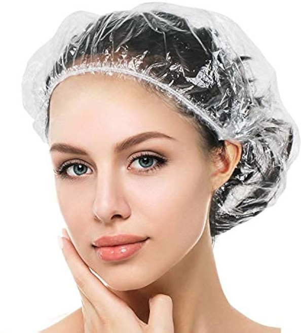 오반 100PCS 일회용 샤워캡 플라스틱 클리어 헤어캡 여성용 대형 두꺼운 방수 목욕캡 호텔 여행 필수품 컨디셔닝 헤어 케어 청소 용품 20 5인치, 30 Count/17.3 Inch(Pack of 1)