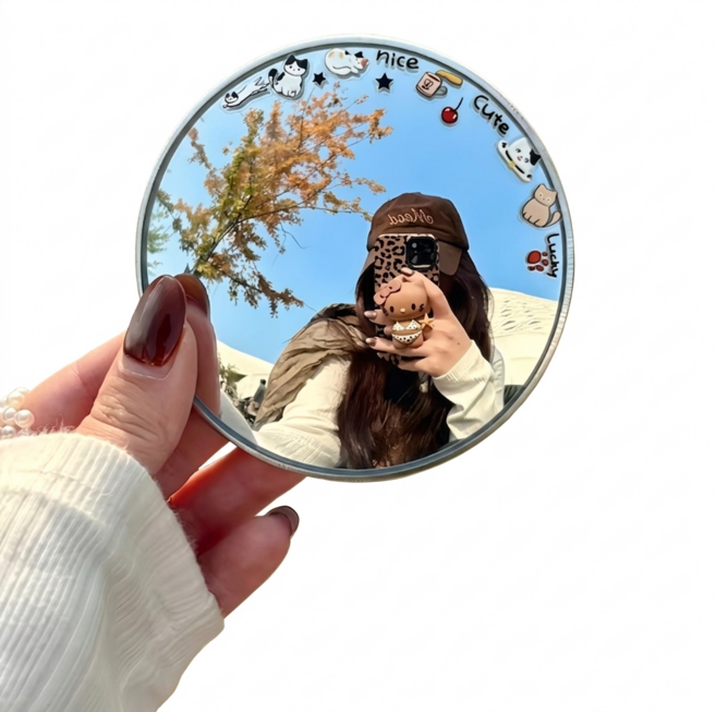 마켓미모 1+1 셀카용 볼록거울 휴대용 감성 셀카 미러 모던 그레이 거울셀카 9.5cm, 1개, 모던 그레인