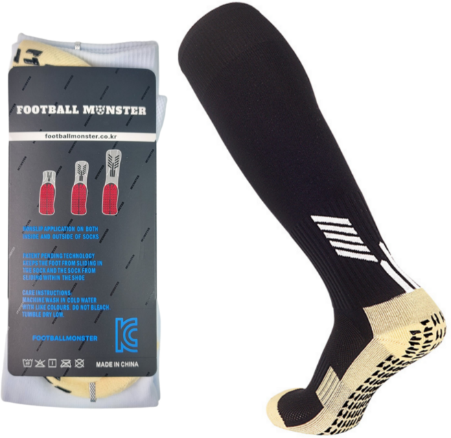 풋볼몬스터 논슬립 축구양말 3EA 1셋 어린이 유소년 성인용 스포츠삭스, 블랙, 3개