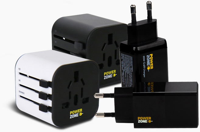 파워존 65W 초고속 GaN PD충전기 + 해외용 콘센트 트래블어댑터 세트, 1개, 45W 2포트 블랙 + 트래블어댑터 화이트