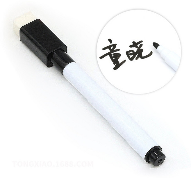 帶刷白板筆 彩色可擦式細字白板筆, 1個, 黑筆, 黑筆