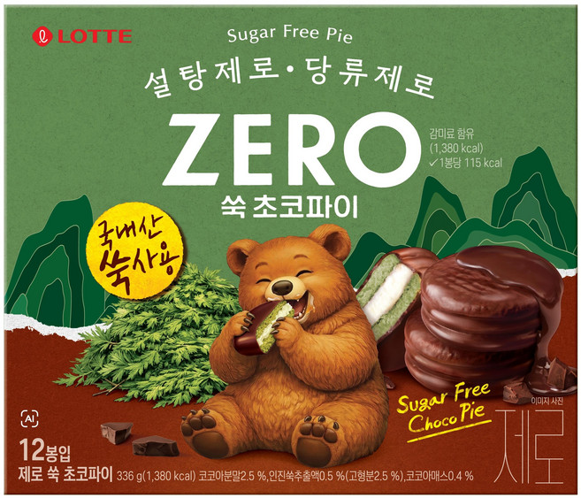 롯데 ZERO 쑥 초코파이, 1박스, 336g