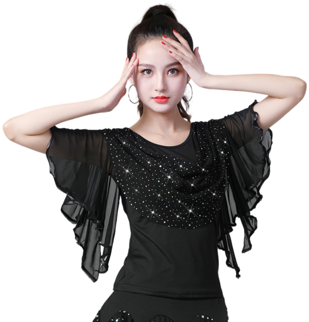 라인댄스복 라틴댄스복 스포츠댄스 여성용 스팽글 티셔츠 Women's T-shirt 뉴타임즈
